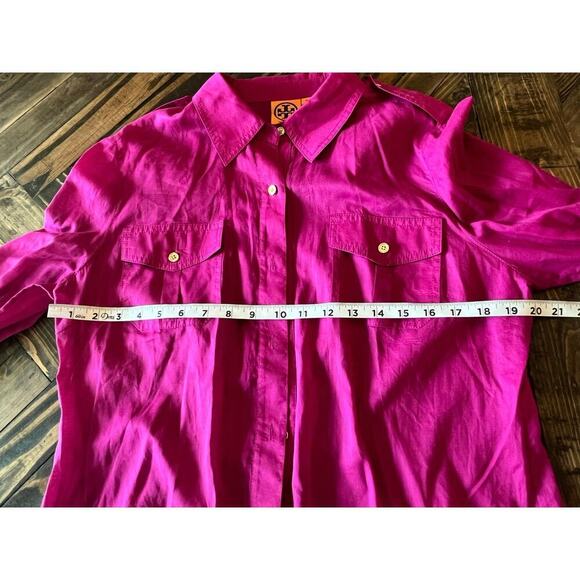 Tory Burch Button Down Women 14 Sheer Cotton Resort Lightweight Preppy Summer - Picture 5 of 12